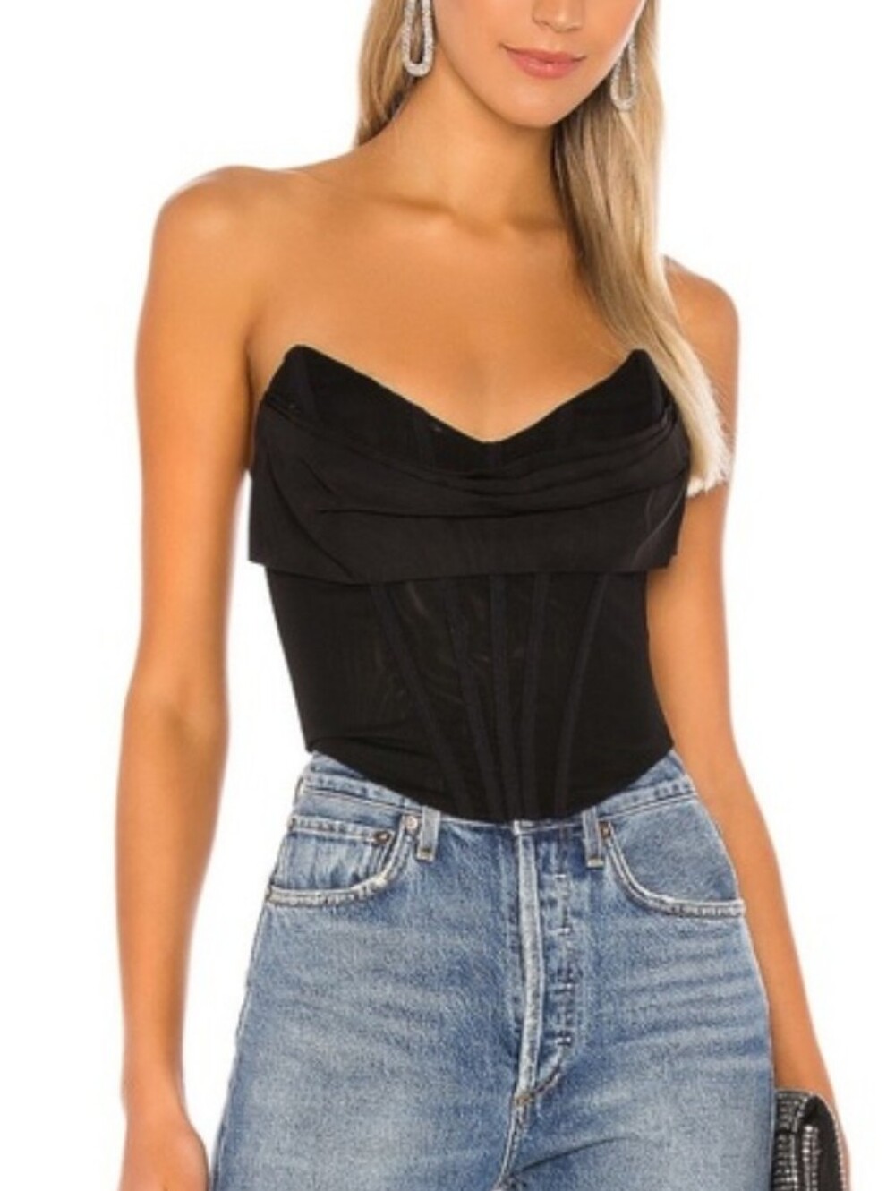 NBD Black Hailee Bustier Mesh Corset Top